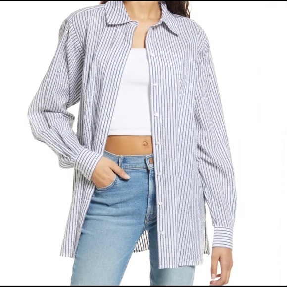 Topshop Tops - NWT TOPSHOP Striped Oversized button down shirt size 12